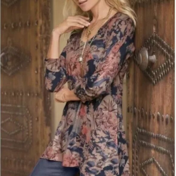 Soft Surroundings Women's Heavenly Soft Millie Crane Floral Print Tunic PXS - Picture 1 of 9